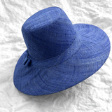 Flat Brim Raffia Sunhat in Sapphire Blue Madagascan