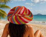 Raffia Curve Brim Hat Standard Brim in Fruit Salad Madagascan