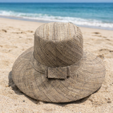 Flat Brim Raffia Sunhat in Fossil Grey Madagascan