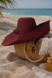 Raffia Curve Brim Hat Large Brim in Dark Burgundy Madagascan