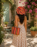 Raffia Striped Handbag Small in Fruit Salad Madagascan