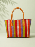 Raffia Striped Handbag Large in Fruit Salad Madagascan
