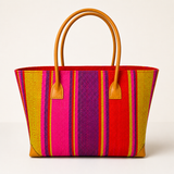 Raffia Striped Handbag Large in Rosy Apple Madagascan