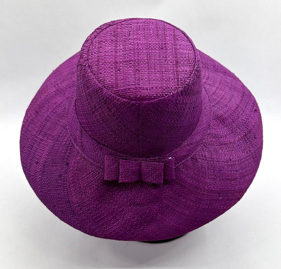 Flat Brim Raffia Sunhat in Grape Madagascan