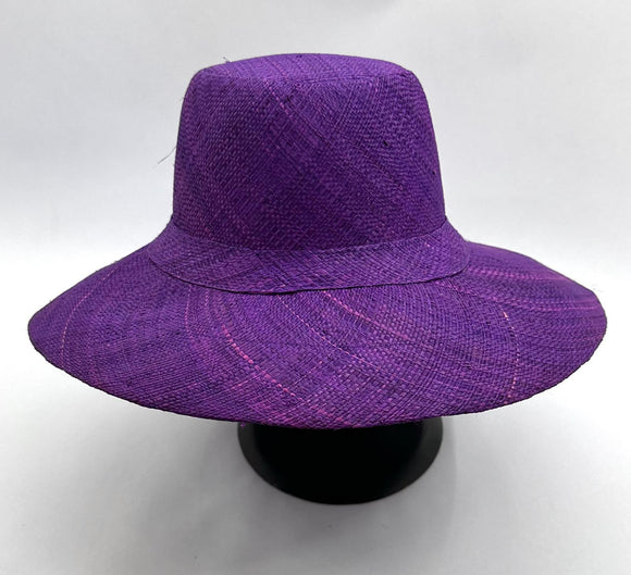 Flat Brim Raffia Sunhat in Eggplant Madagascan
