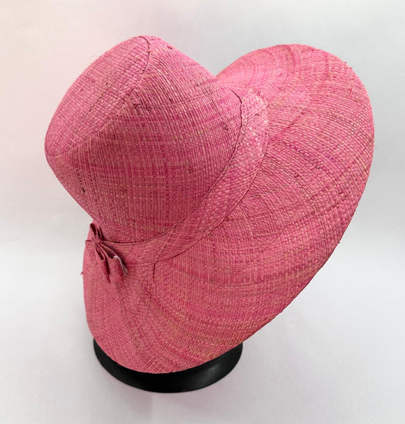 Flat Brim Raffia Sunhat in Rose Pink Madagascan