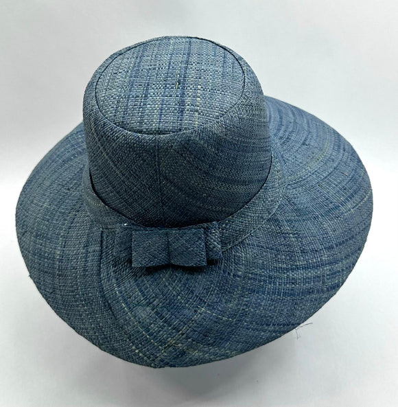 Flat Brim Raffia Sunhat in Denim Madagascan