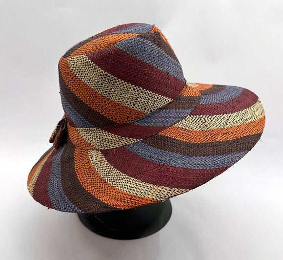 Flat Brim Raffia Sunhat in Candy Cane Madagascan
