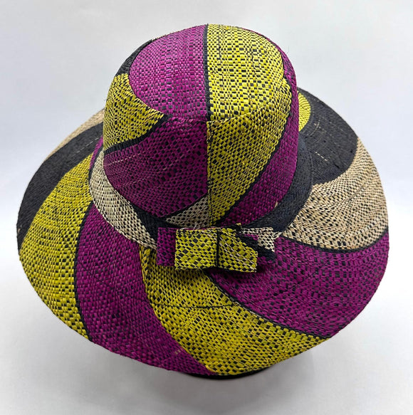Flat Brim Raffia Sunhat in Liquorice Allsorts Madagascan