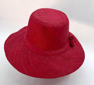 Flat Brim Raffia Sunhat in Red Madagascan