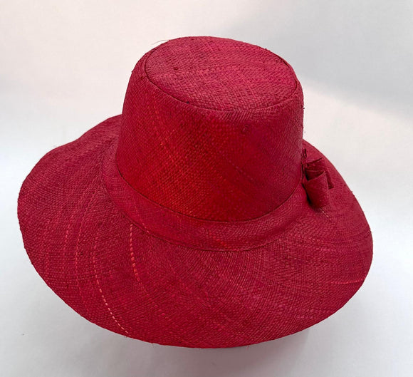 Flat Brim Raffia Sunhat in Red Madagascan
