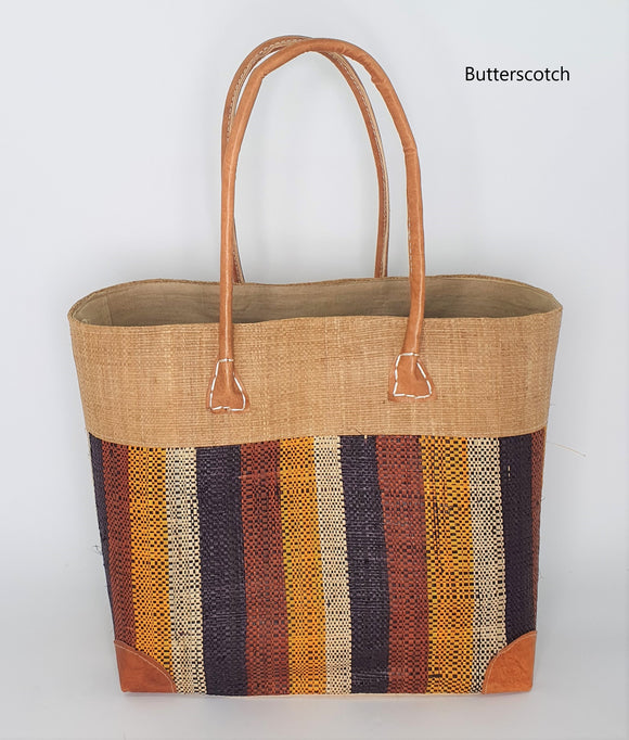 Raffia Basket Stripes Medium |Madagascan