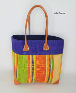 Raffia Basket Stripes Medium |Madagascan
