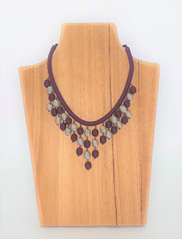 BEADED FRINGE SILK NECKLACE Khmer Cambodia