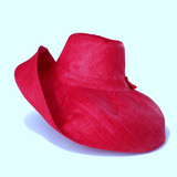 Raffia Curve Brim Hat Large Brim in Cardinal Red Madagascan