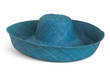 Raffia Curve Brim Hat Large Brim in Dark Peacock Blue Madagascan