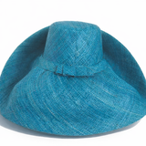 Raffia Curve Brim Hat Large Brim in Dark Peacock Blue Madagascan