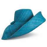 Raffia Curve Brim Hat Large Brim in Dark Peacock Blue Madagascan