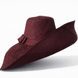 Raffia Curve Brim Hat Large Brim in Dark Raisin Madagascan