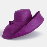 Raffia Curve Brim Hat Large Brim in Grape Madagascan