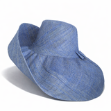 Raffia Curve Brim Hat Large Brim in Light Steel Blue Madagascan