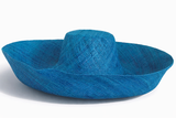 Raffia Curve Brim Hat Large Brim in Sea Blue Madagascan