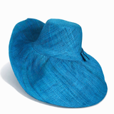 Raffia Curve Brim Hat Large Brim in Sea Blue Madagascan