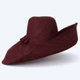 Raffia Curve Brim Hat Large Brim in Dark Burgundy Madagascan