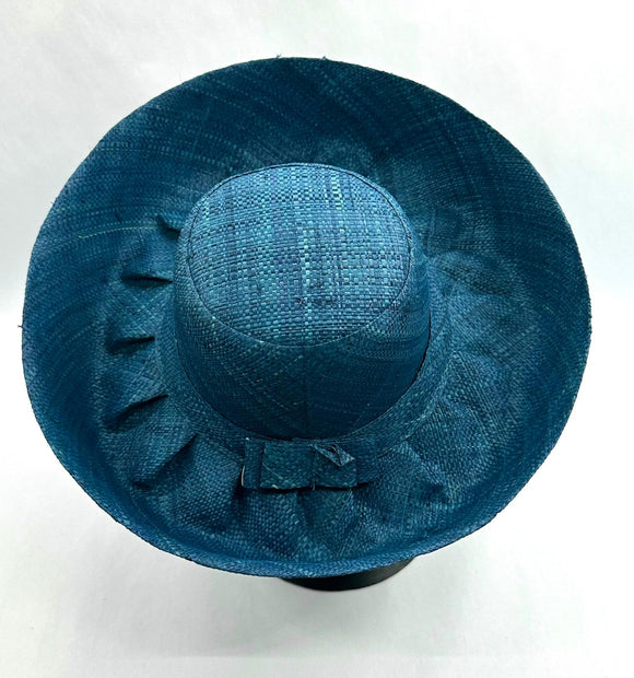 Raffia Curve Brim Hat Standard Brim in Peacock Blue Madagascan