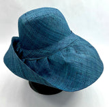 Raffia Curve Brim Hat Standard Brim in Peacock Blue Madagascan