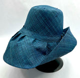 Raffia Curve Brim Hat Standard Brim in Peacock Blue Madagascan
