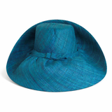 Raffia Curve Brim Hat Standard Brim in Dark Peacock Blue Madagascan