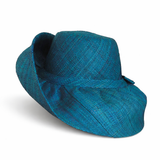 Raffia Curve Brim Hat Standard Brim in Dark Peacock Blue Madagascan