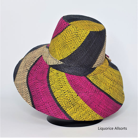 Raffia Curve Brim Hat Standard Brim in Liquorice Allsorts Madagascan