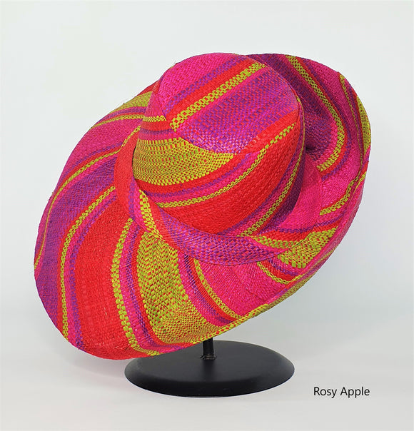 Raffia Curve Brim Hat Standard Brim in Rosy Apple Madagascan