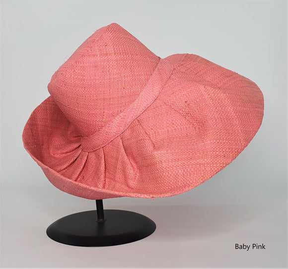 Raffia Curve Brim Hat Standard Brim in Baby Pink Madagascan