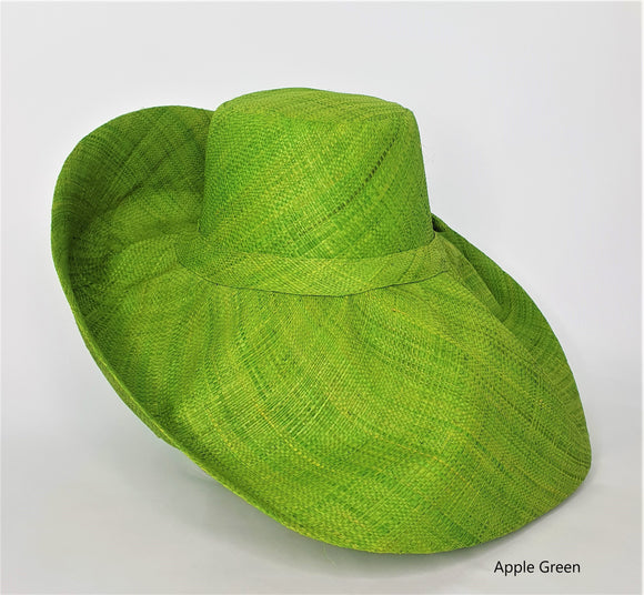 Raffia Curve Brim Hat Large Brim in Apple Green