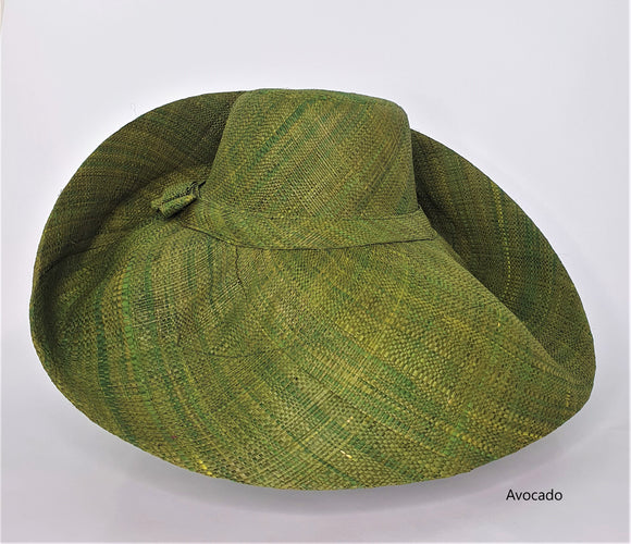 Raffia Curve Brim Hat Large Brim in Avocado