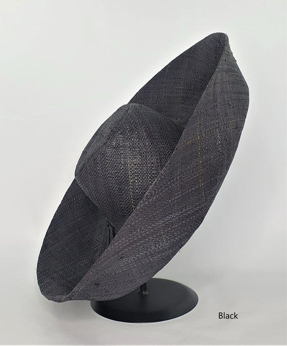 Raffia Curve Brim Hat Large Brim in Black Madagascan