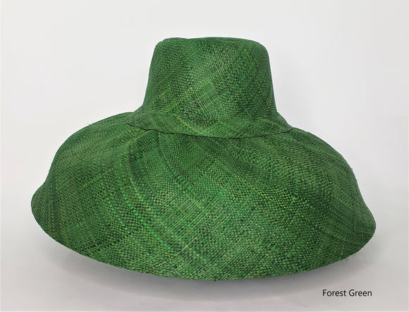 Raffia Curve Brim Hat Large Brim in Forest Green Madagascan