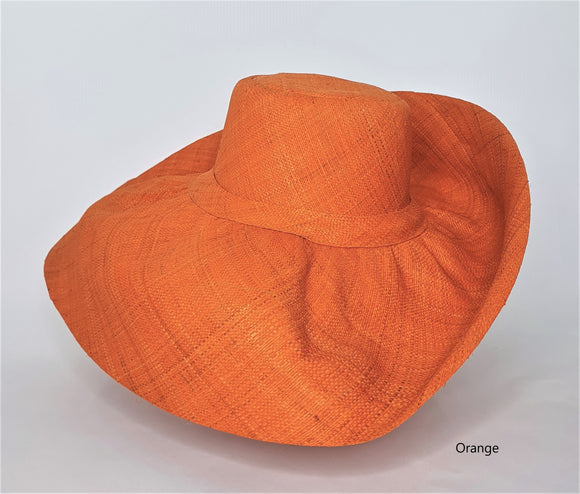 Raffia Curve Brim Hat Large Brim in Orange Madagascan