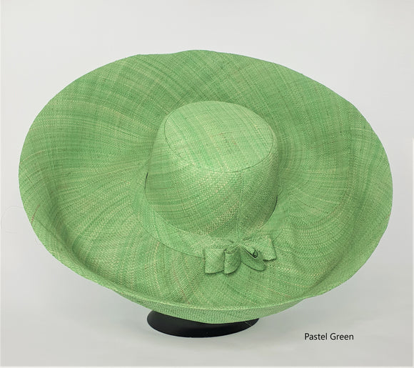 Raffia Curve Brim Hat Large Brim in Pastel Green Madagascan