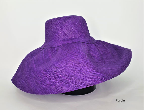 Raffia Curve Brim Hat Large Brim in Purple Madagascan