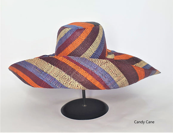 Raffia Curve Brim Hat Large Brim in Candy Cane Madagascan
