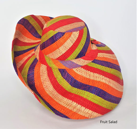 Raffia Curve Brim Hat Large Brim in Fruit Salad Madagascan