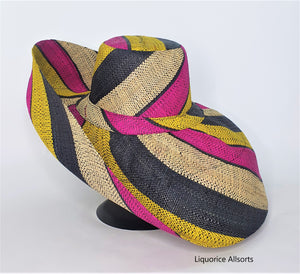 Raffia Curve Brim Hat Large Brim in Liquorice Allsorts Madagascan