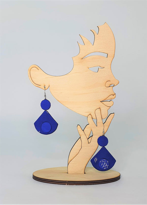Hanging Circle on Fan Silk Earrings in Royal Blue Cambodian