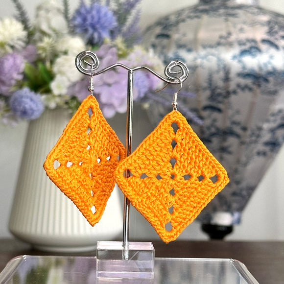 Large Diamond Crochet Earrings (Silver Coloured Hooks)