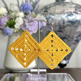Large Diamond Crochet Earrings (Silver Coloured Hooks)