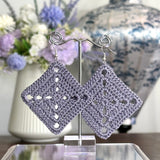 Large Diamond Crochet Earrings (Silver Coloured Hooks)